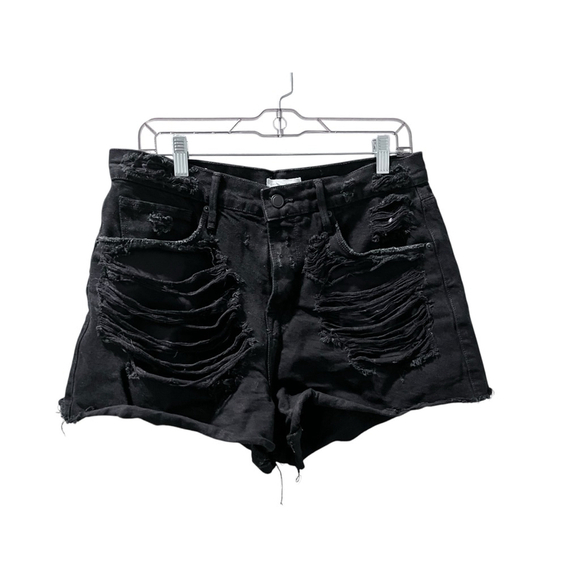Good American Black Distressed Cut Off Denim Jean Shorts Size 6/28 Women's - Picture 1 of 5